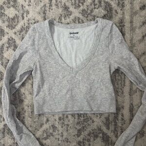 Garage Light Gray Ribbed Long Sleeve Crop Top